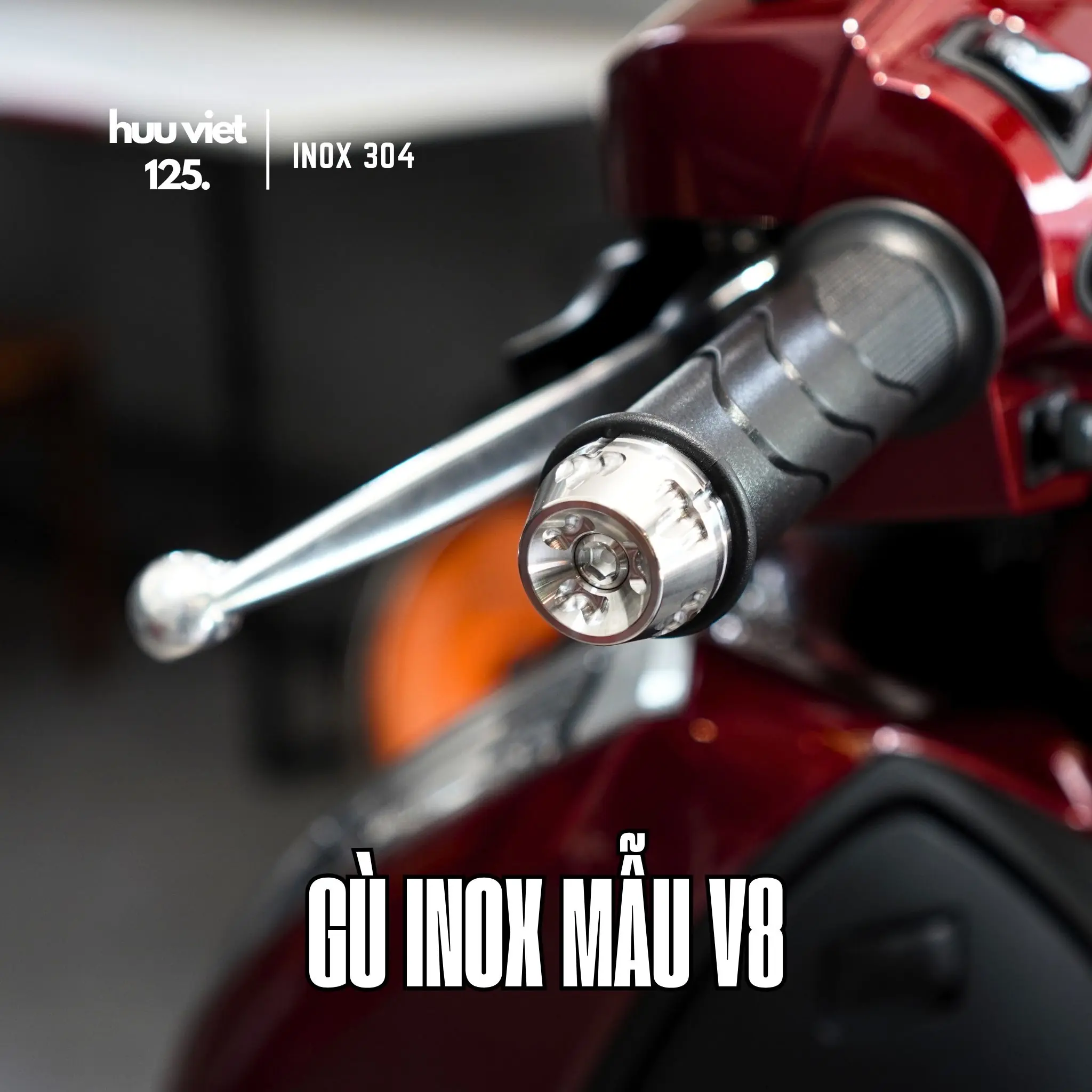 Gù tay lái Inox 304 V8 gắn cho Ab, Vario, Vision, Future, Wave