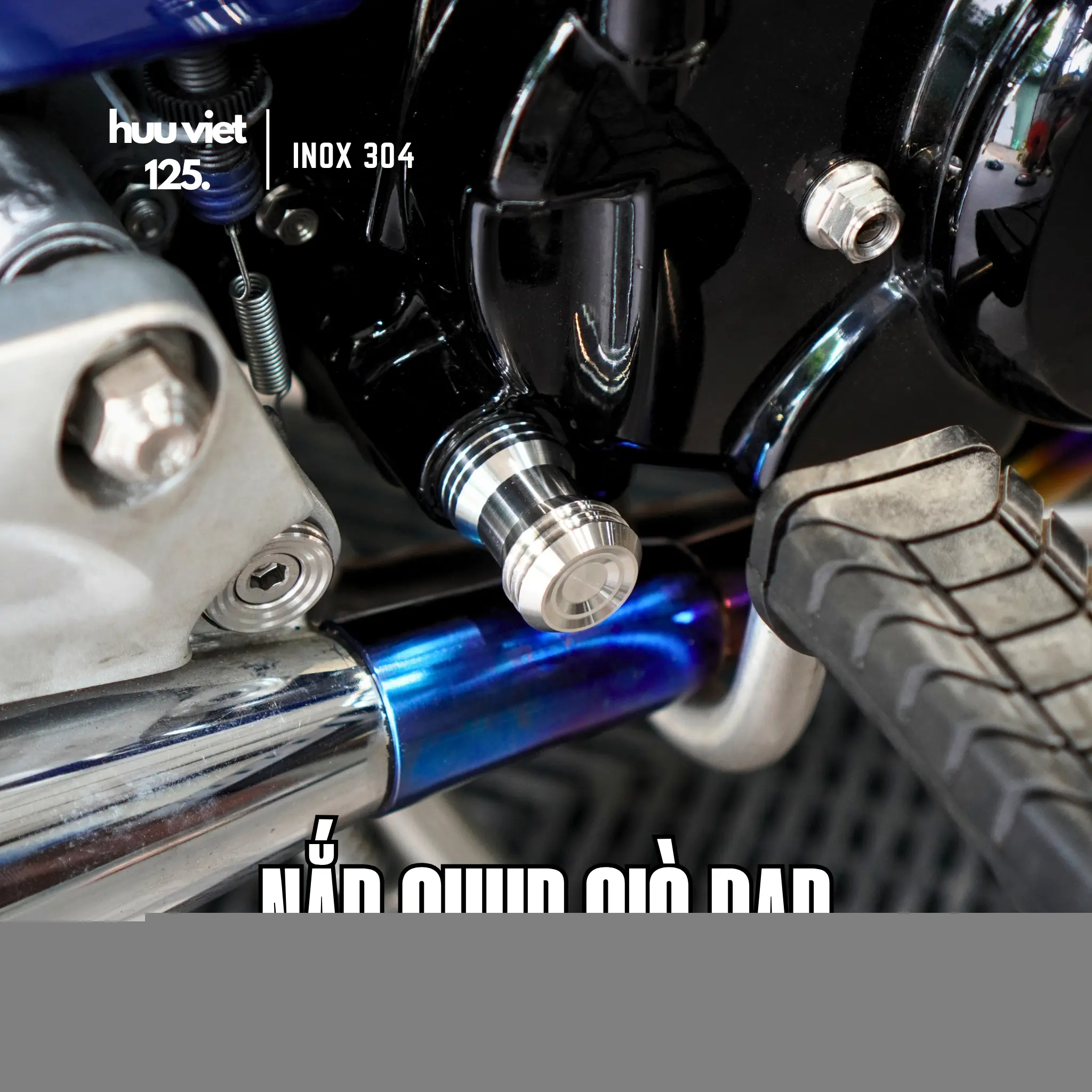 Nắp chụp giò đạp Inox 304 CNC nguyên khối gắn được cho Future, Dream, Wave, AB, Vario,Vision